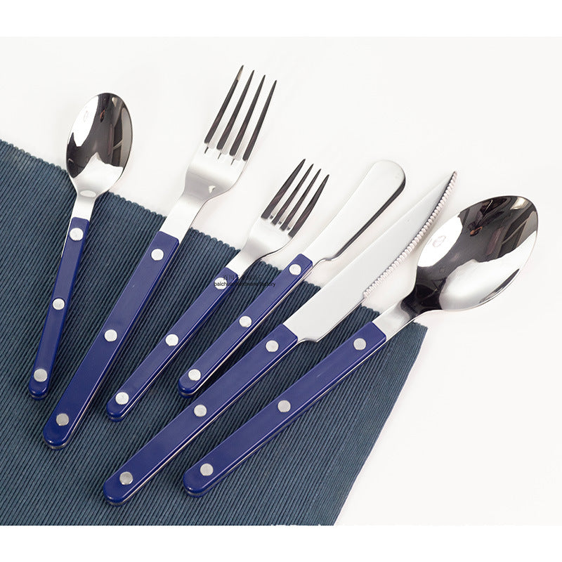 304Mirror Western Tableware Set ABS Handle Butter Knife Fork Spoon Clip Handle Steak Dessert Spoon Fork Plastic Handle