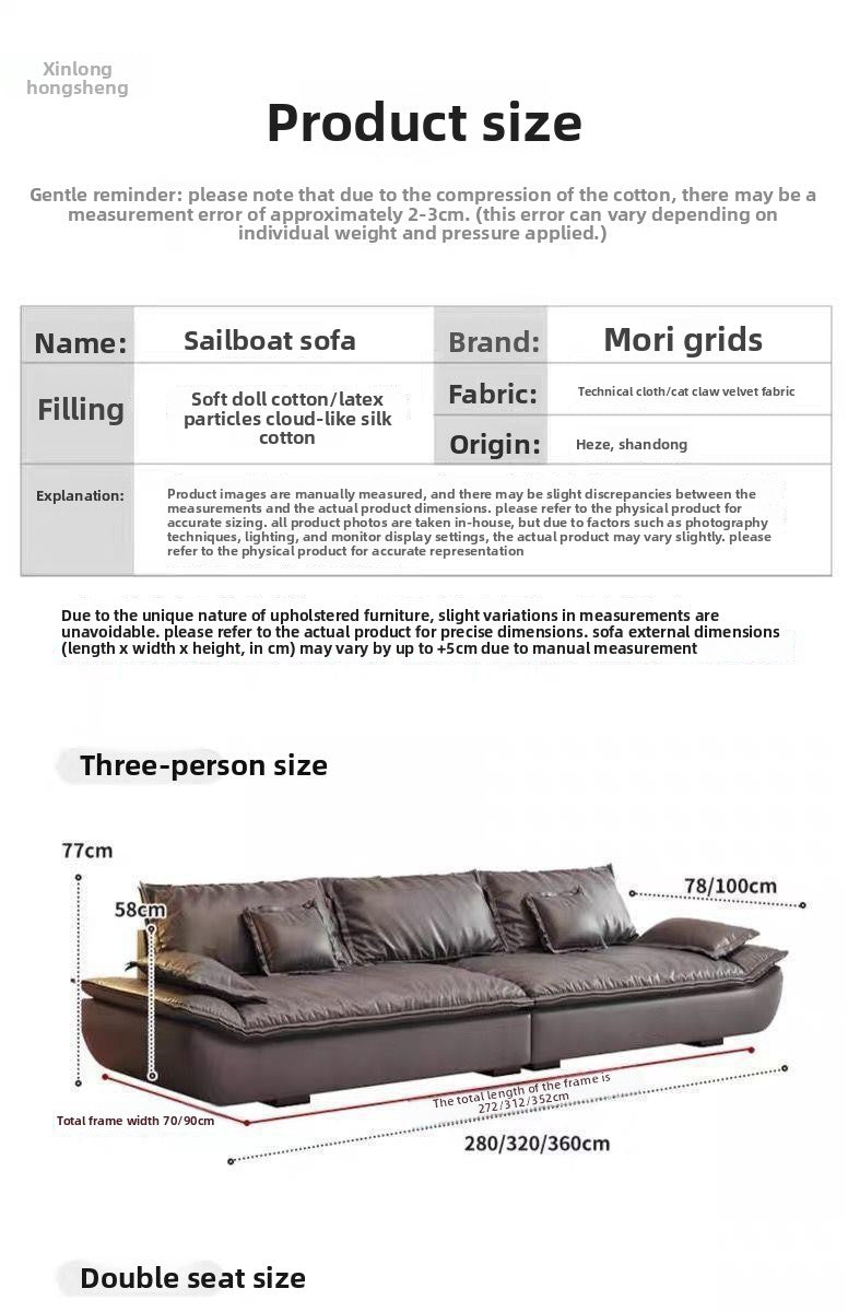 Italian Minimalist Sailboat Sofa Light Luxury Home Living Room Large Sofa Rental House Small Apartment Straight Row Fabric Sofa