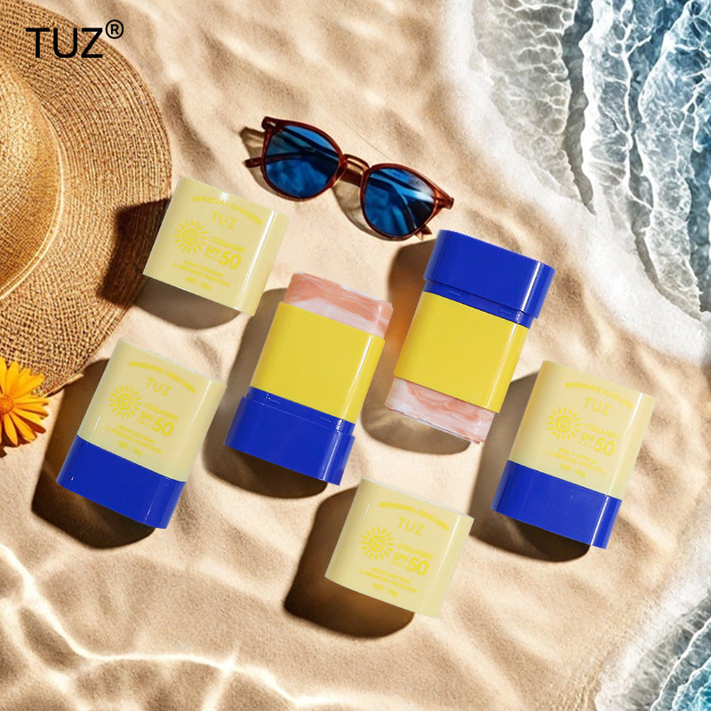 Facial Makeup Collagen Double Color Sunscreen Stick Moisturizing Brightening Skin Tone Waterproof Sunscreen Cream