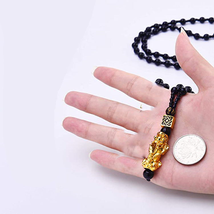 Pixiu Necklace for Men High-end Imitation Obsidian National Style Necklace Temperature-sensitive Color-changing Lucky Pixiu Buddha Bead Necklace
