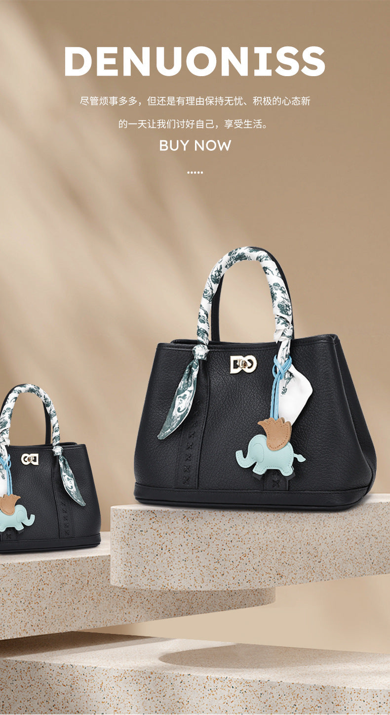 Top Layer Cowhide Large Capacity Tote Bag Women's Textured Handbag Fashionable Women's Bag Light Luxury Versatile Crossbody Bag