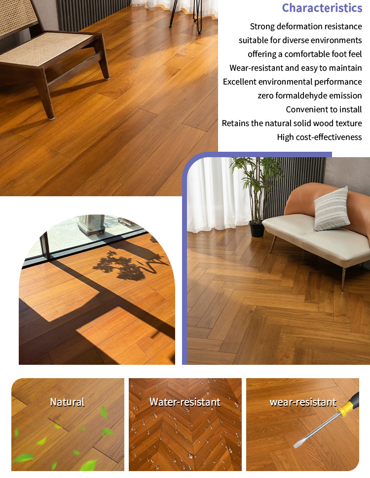 Customizable Engineered Teak Flooring Eco-Friendly UV Coated Surface Waterproof Anti-slip for Hotels Modern Homes Outdoor Park