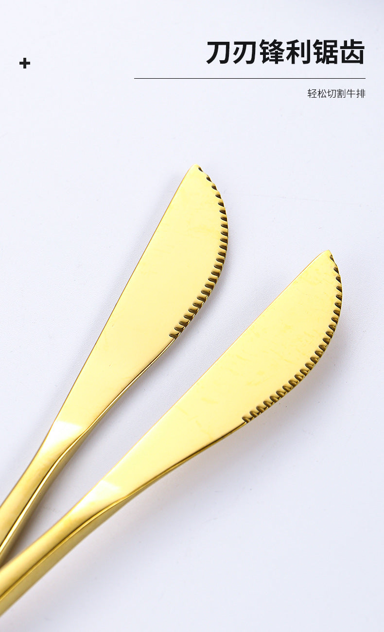 Hot-selling Portuguese Stainless Steel Tableware24Set of Western Dining gold Steak Knife Fork Spoon Gift Box Set