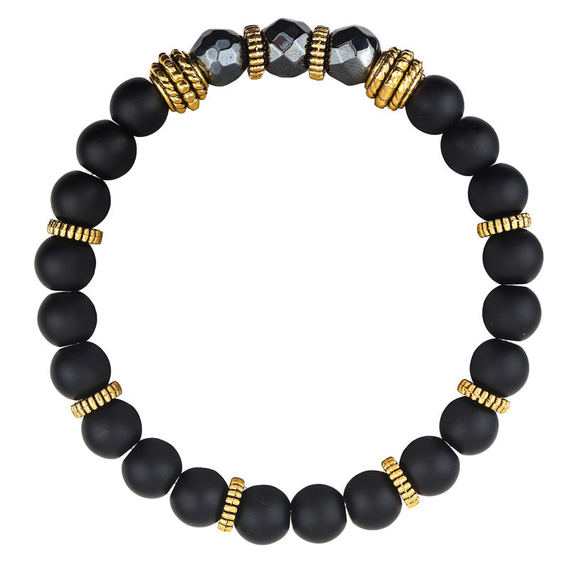 Frosted Spacer Bracelet8mm Beaded Elastic Bracelet Men's Obsidian Single Circle Faceted Bead Volcanic Stone Bracelet