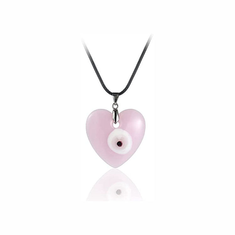Devil's Eye Palm Necklace European and American Wax Rope Pink Necklace Turkish Blue Eye Water Drop Necklace