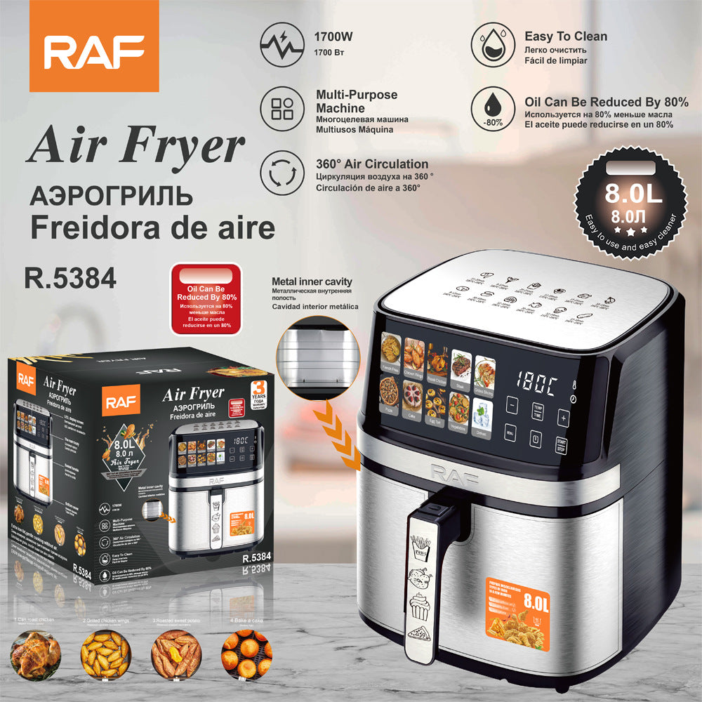 RAF European Standard8L Multifunctional Household Electric Fryer Visual Intelligent Touch Screen Oil-free Air Fryer Large Capacity