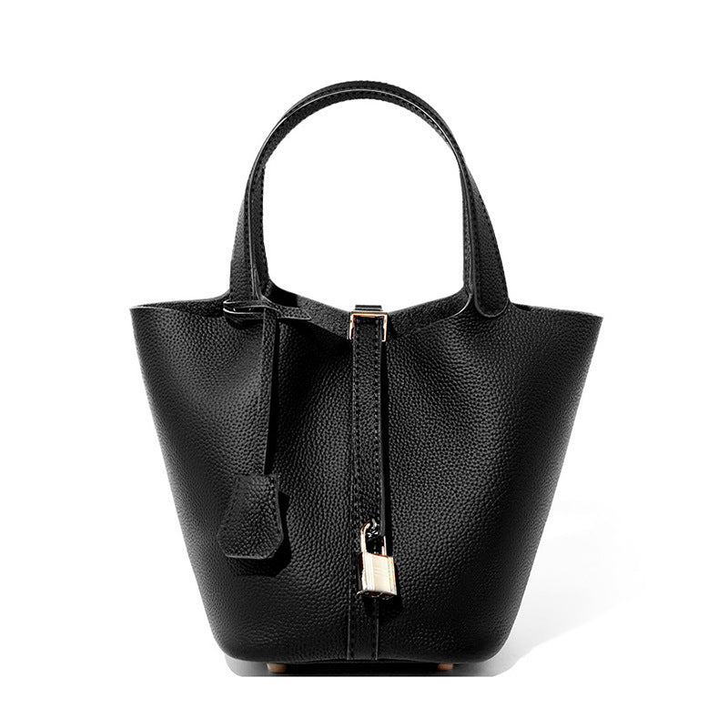 Top Layer Cowhide Vegetable Basket Bag for Women, Light Luxury Versatile Handbag, Niche Design, High-Quality Texture, Large Capacity Bucket Bag