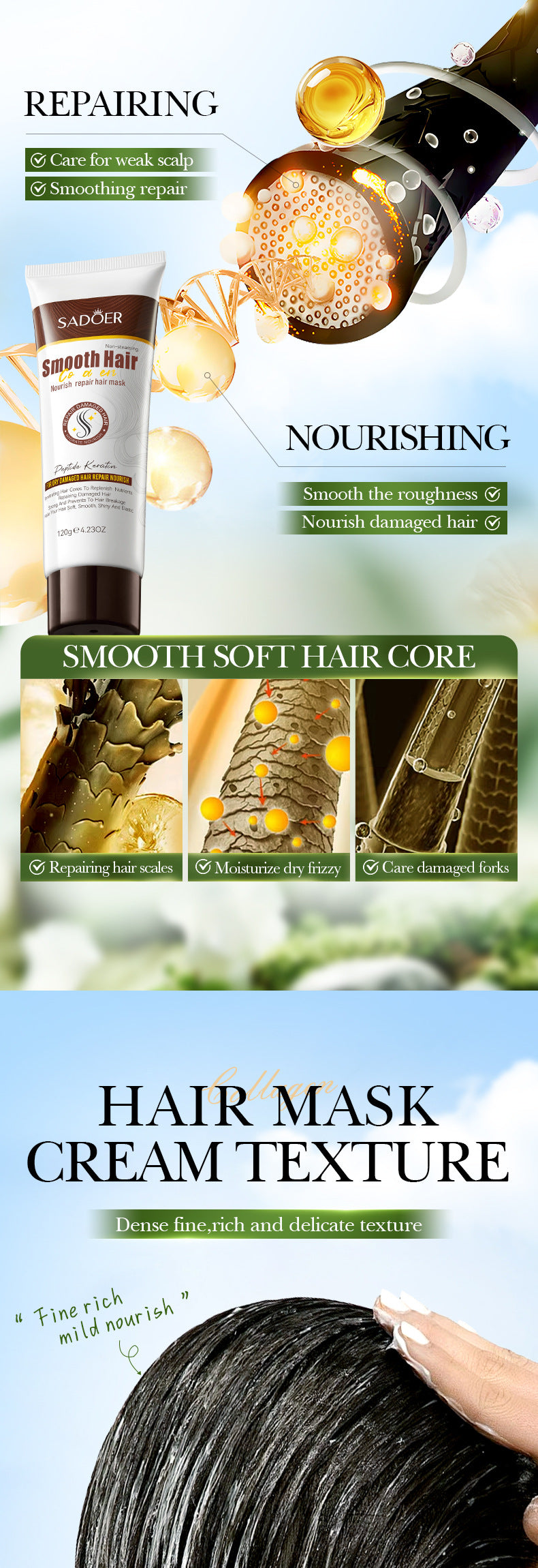 Collagen Smooth Hair Mask SADOER Nourishing and Smooth Hair Conditioner Cross-Border Wholesale