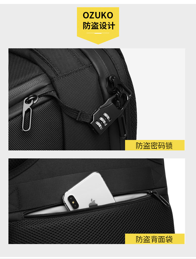 ozuko New Men's Business Backpack School Bag Student Multifunctional Computer usb Waterproof Korean Style Backpack