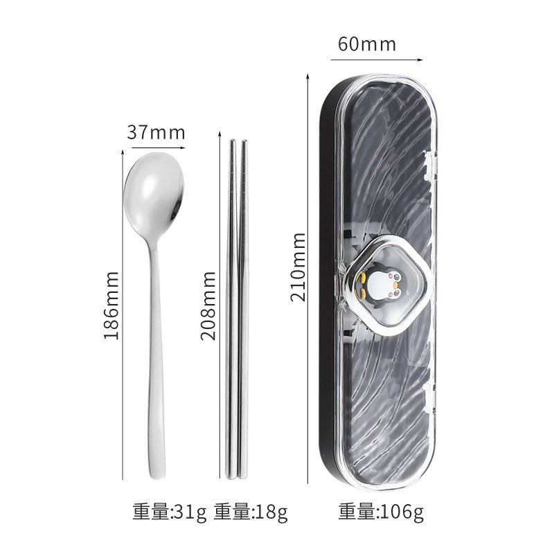 304Stainless Steel Tableware Student Cartoon Portable Tableware Set Work Outdoor Fork Spoon Chopsticks Three-piece Set