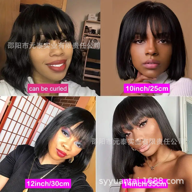 Short Bob with Bangs Human Hair Wig Full Machine Made Wigs