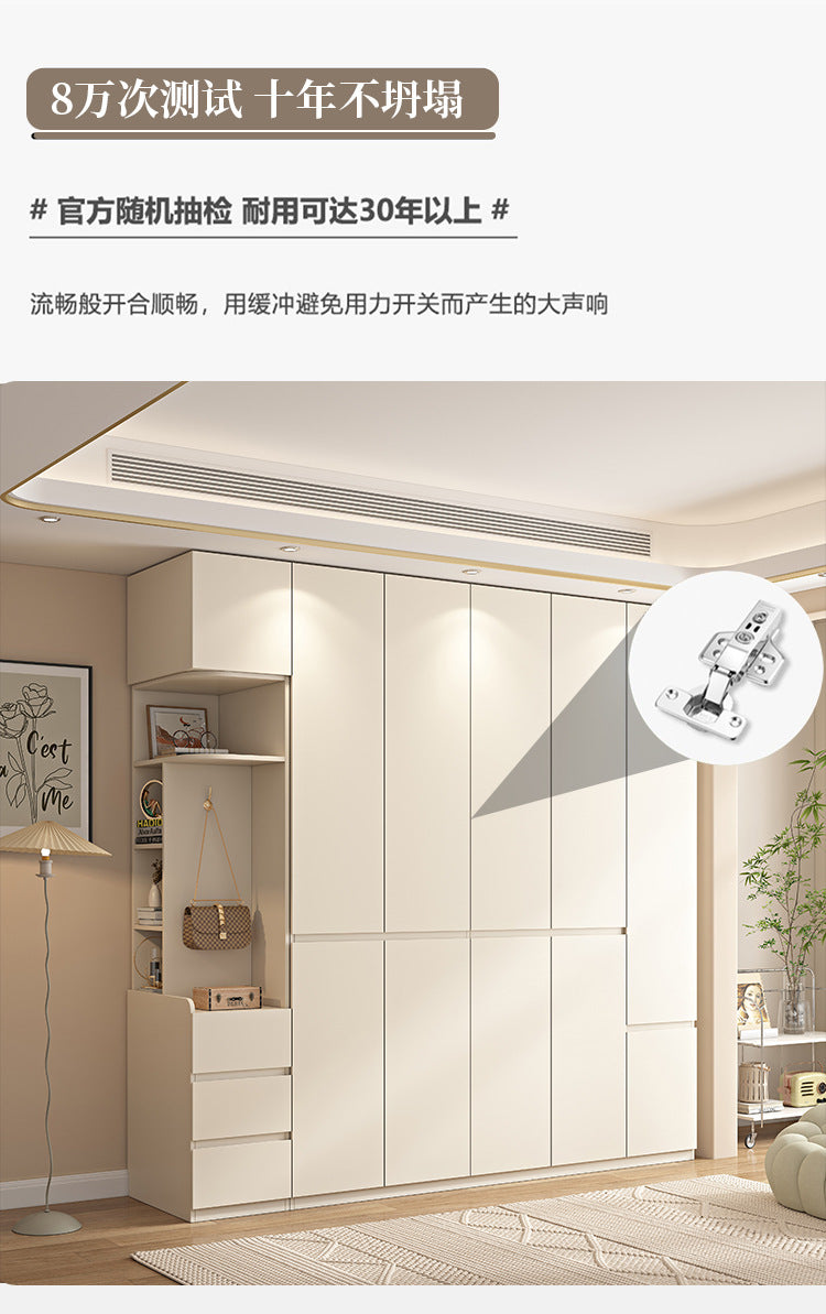 Bedroom Home Cream Style Solid Wood Wardrobe Simple Large High Cabinet Cream Style Segmented No-Installation Storage Large Wardrobe
