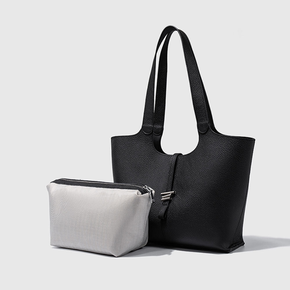 Wind Chime Tote Bag2025New Top Layer Cowhide High-End Large Capacity Niche Design Commuter Shoulder Underarm Bag