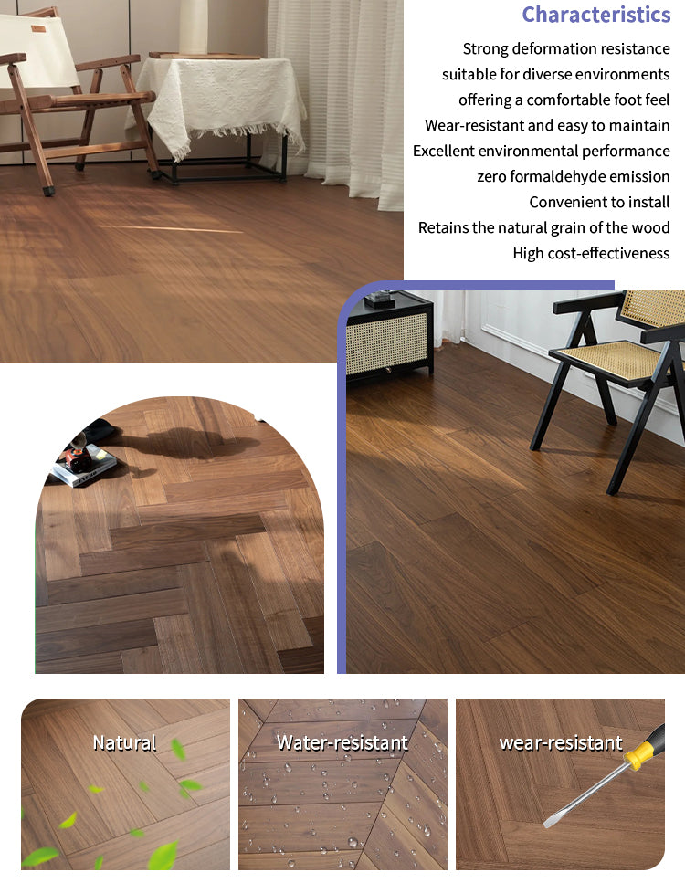12mm Multilayer Black Walnut Engineered Wood Flooring Smooth Finish Waterproof for Exterior Outdoor Park Custom Size Home Office