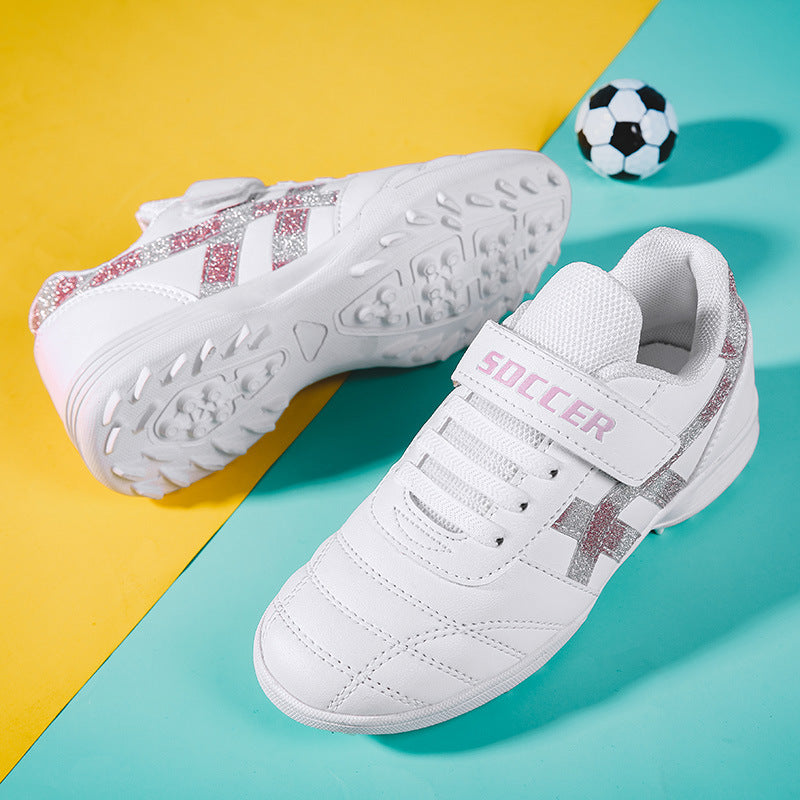 New football shoes for men and women with Velcro for children TF Broken Nail Style Youth Student Grassland Flat Training Shoes