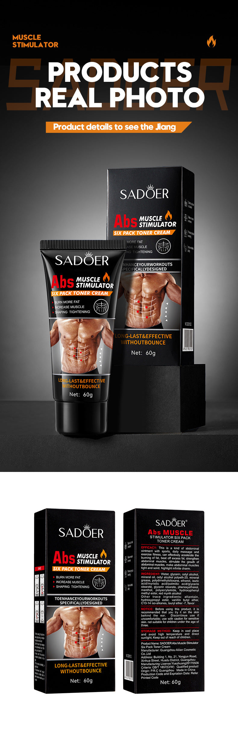 Men's Abdominal Shaping Heating Cream60g SADOER Waist and abdomen slimming cream  wholesale