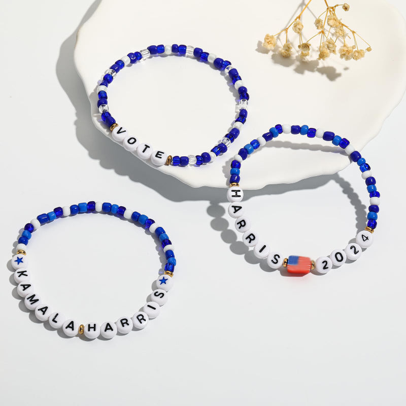 24New Year's Beaded Bracelet Harris Red White Blue Bracelet Set European and American Women's Election VOTE Bracelet