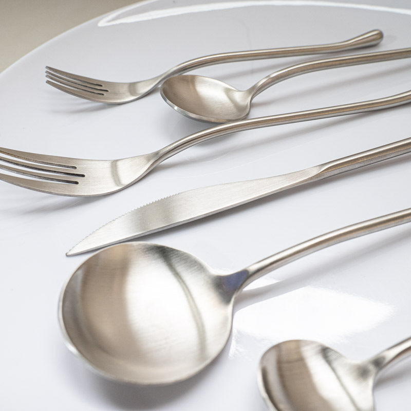 Japanese Style ins304Stainless Steel Thickened Round Dessert Spoon Western Cutlery Set Long Handle Fruit Fork