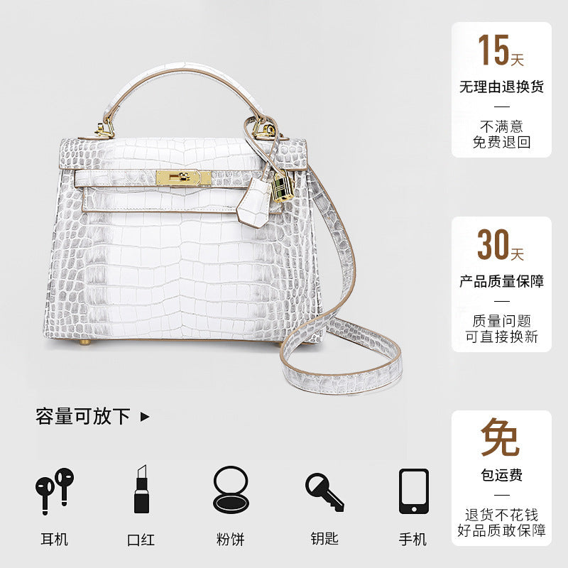 European and American Crocodile Pattern Kelly Bag Large Capacity Light Luxury Fashion Single Shoulder Crossbody Bag Versatile Niche Handbag for Women