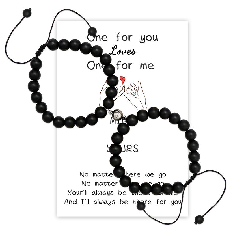 New Couple Card Bracelet Pink Quartz Volcanic Stone White Pine Heart Magnet Pink Quartz Couple Bracelet