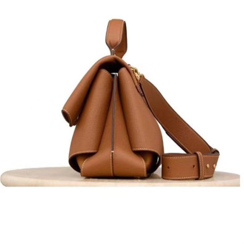 European and American Retro Smile Bag French Bolingin Niche Genuine Leather Women's Bag High-end Wrinkle Handbag Crossbody Bag