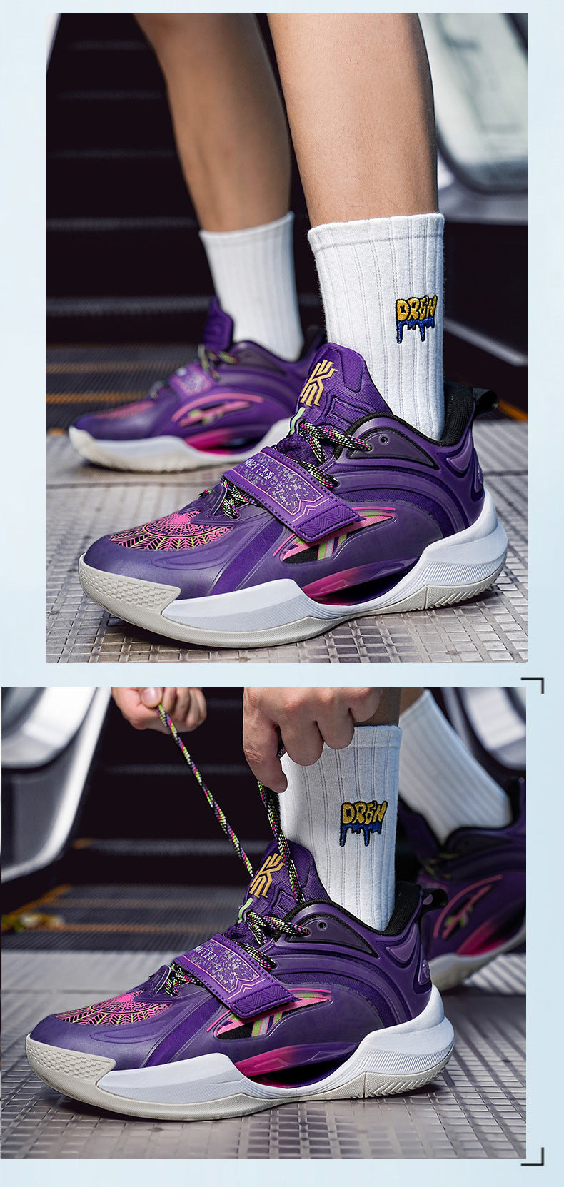 Summer Trendy Fashion Breathable Comfortable Sports Men's Shoes Youth High Elastic Practical Wear-resistant Rubber Sole Basketball Shoes