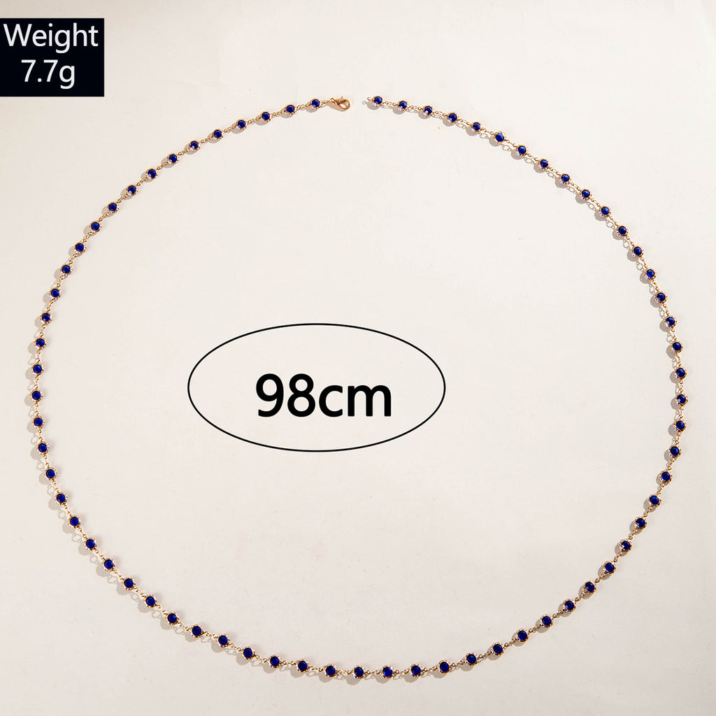 Simple Colorful Beaded Tassel y Chain Necklace Elegant Versatile Diamond-Studded Sweater Chain Jewelry
