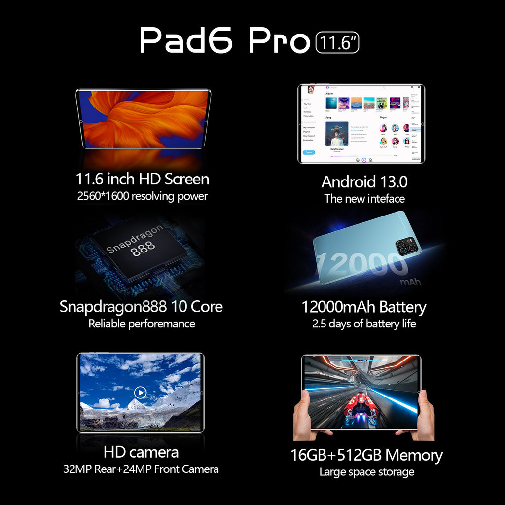 New Tablet Pad6 10Inch Android Smart Support WiFi Dual SIM Card Dual Standby Factory Exclusive