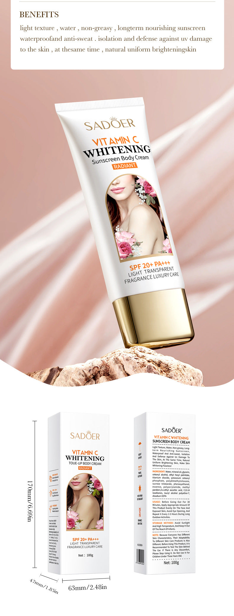 Makeup SADOER Vitamin C Body Cream Sunscreen Whitening Body Lotion  Wholesale