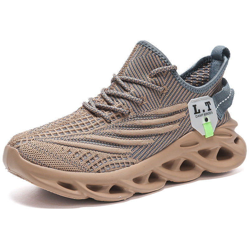 2025Men's Summer New Running Mesh Breathable Shock Absorption Sports Shoes Versatile Flyknit Large Size Mesh Casual Shoes