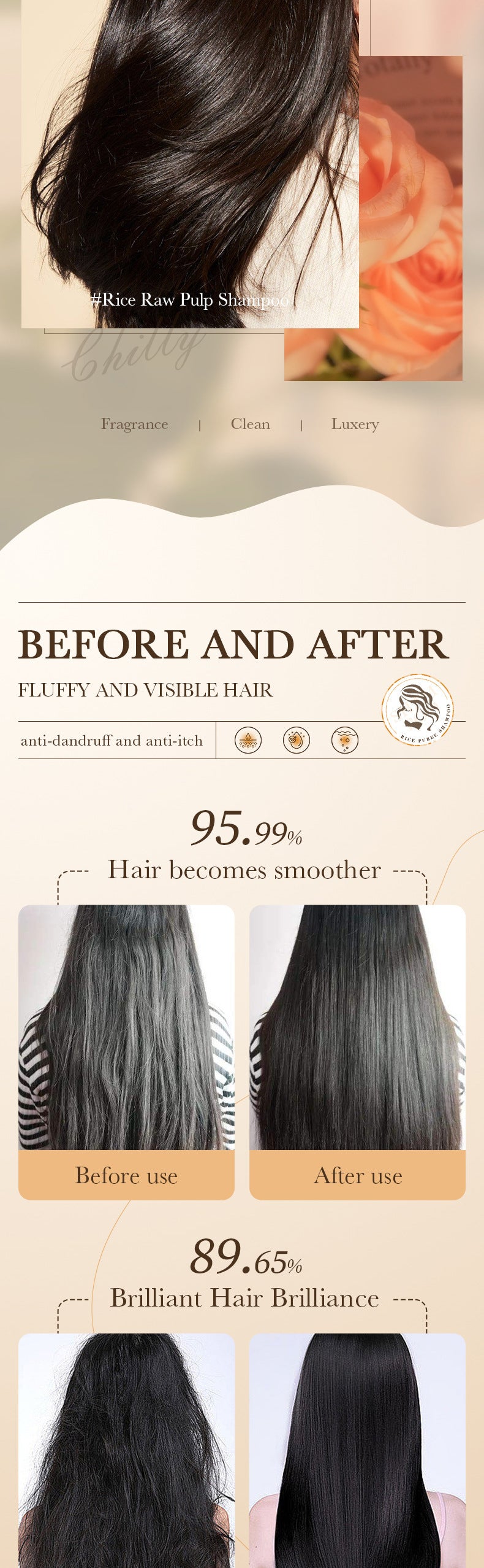 BIOAOUA Rice Puree Shampoo Anti-Dandruff Oil Control Volumizing Long-Lasting Fragrance Hair Wash