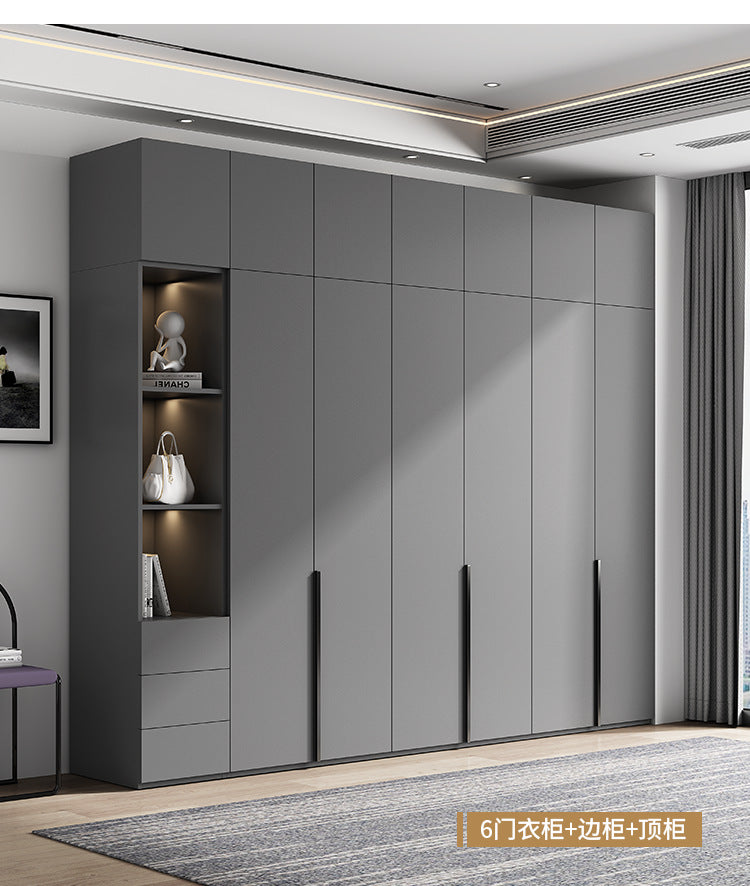 Flat Door Wardrobe Bedroom Dedicated Storage Cabinet Side Cabinet Shelf High-Grade Gray Color Matching Top-to-Top Wardrobe Free Delivery