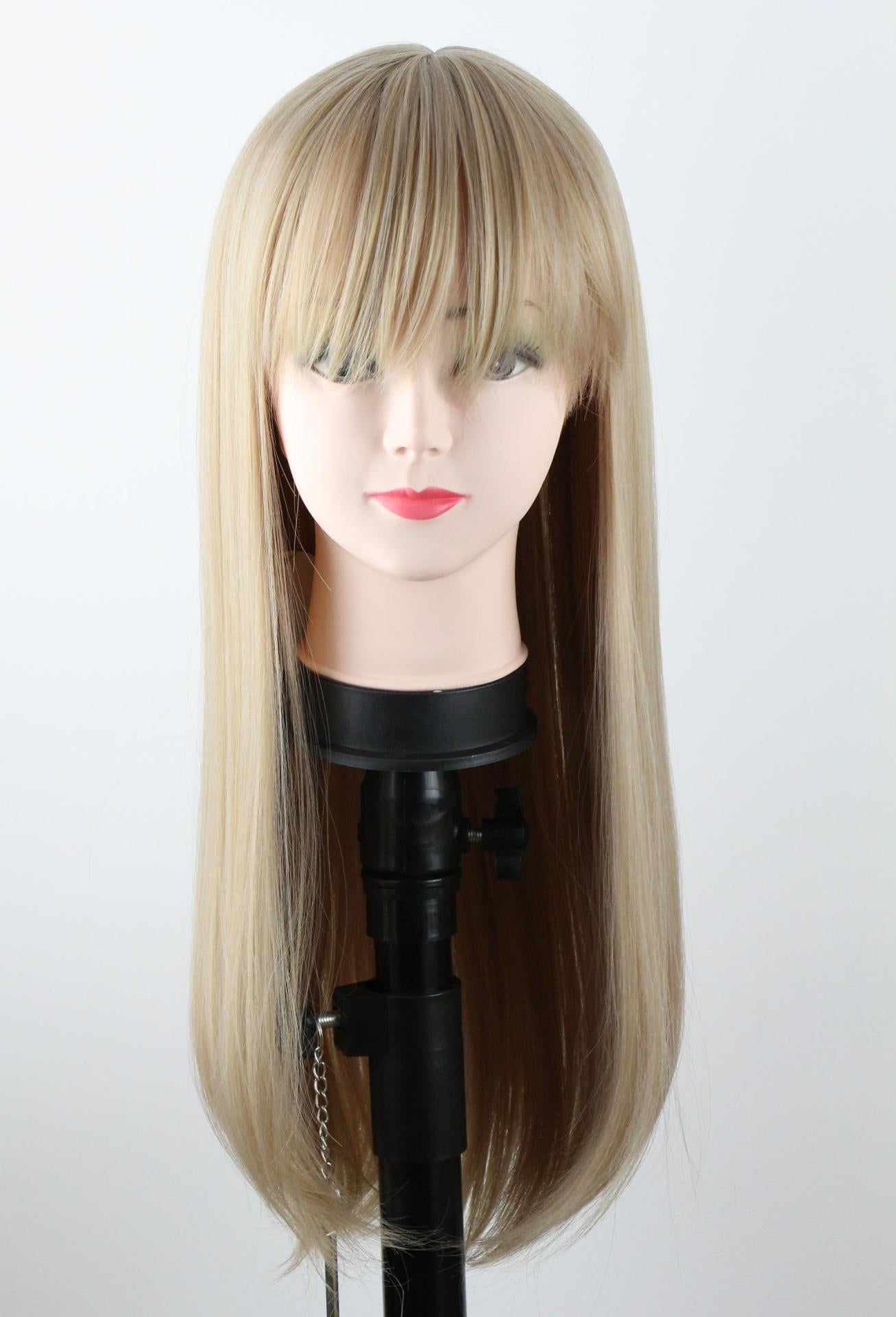 High-Temperature Fiber Wig for Women, Realistic Long Hair, Middle Part, Long Straight, Natural and Lifelike, Two-Tone Full Head Wig wigs