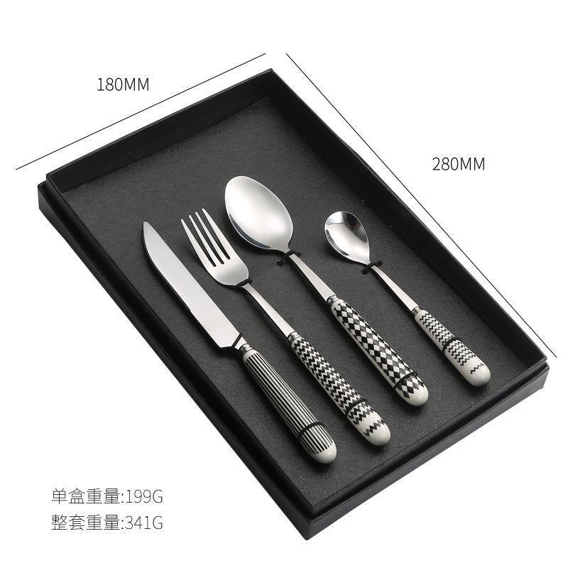 410Stainless Steel Cutlery Restaurant Creative Hepburn Style Ceramic Handle Knife Fork Spoon Tea Spoon Set Western Steak Knife Fork