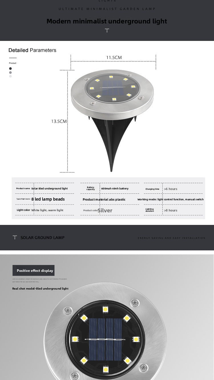 Outdoor Waterproof Solar8LED Underground Light Stainless Steel Lawn Light Garden Light Garden Villa Landscape Light