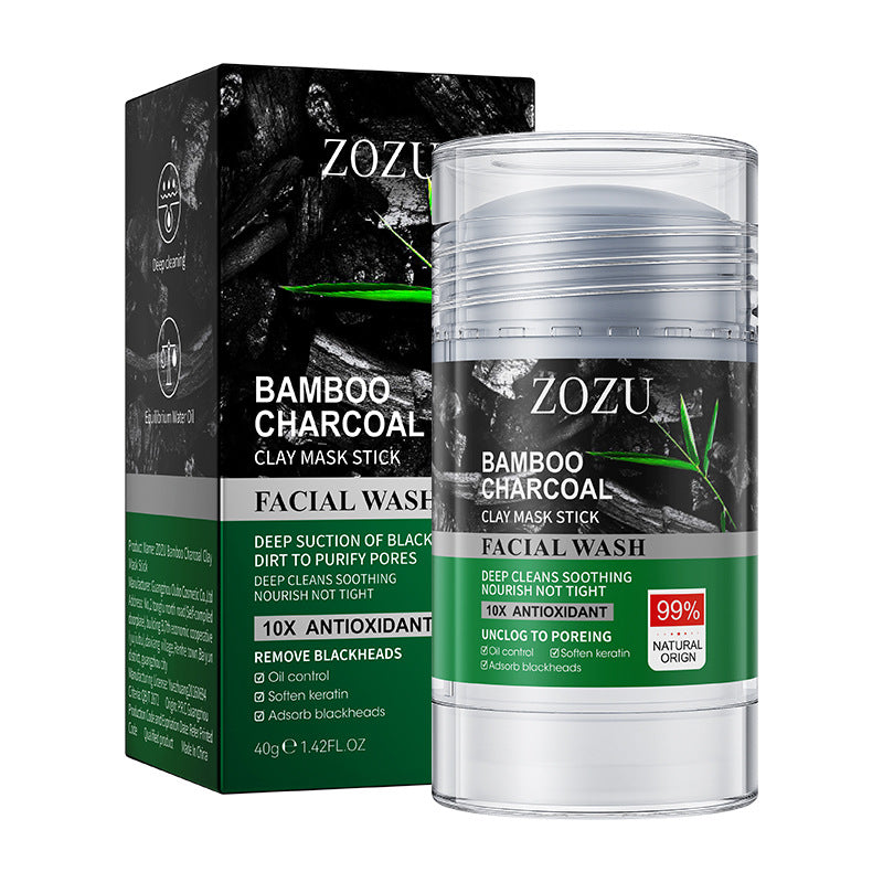 Bamboo Charcoal Solid Mask40g ZOZU Clean pores refreshing portable clay mask stick cross-border wholesale