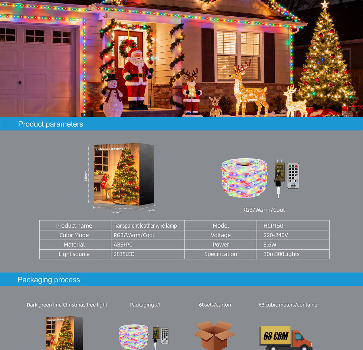 LED Transparent Leather Cord Light Outdoor Waterproof String Lights Christmas Holiday Decoration Garden Light Low Voltage Leather Cord String Lights New Model