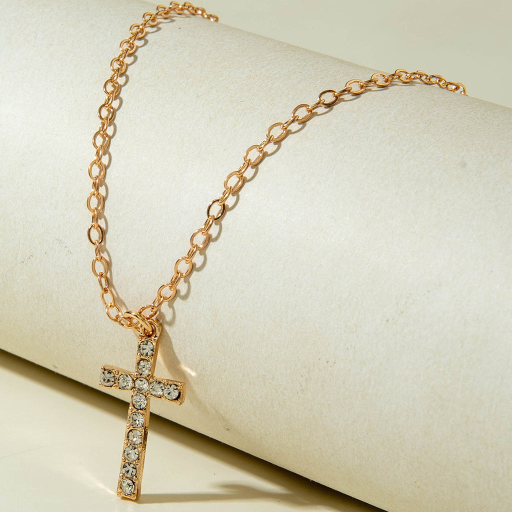 European and American Retro Hollow Diamond Cross Pendant Necklace Gothic Style Black Layered Wear Y Type Necklace