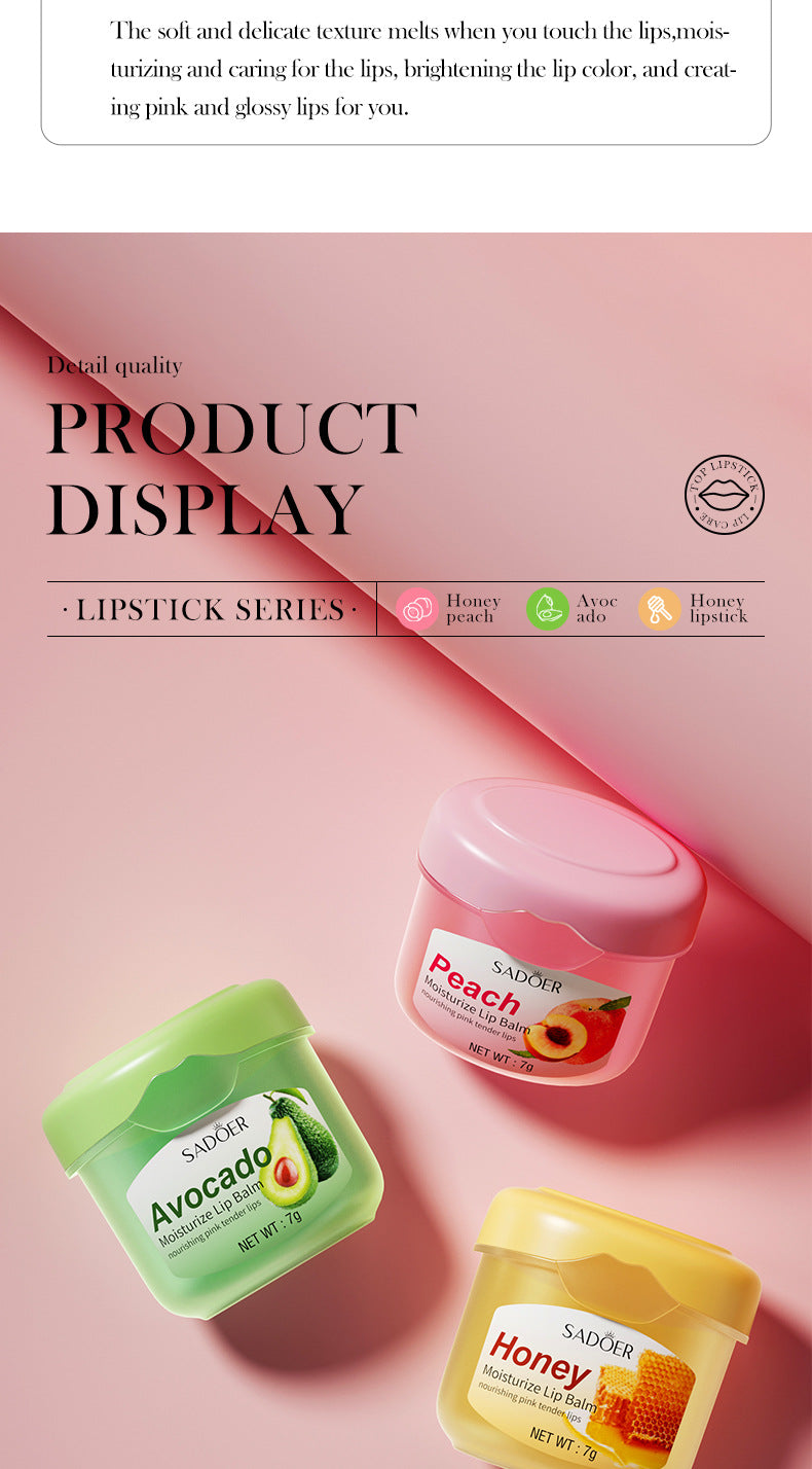 Lip Balm SADOER Honey Hydrating Avocado Anti-Dry Crack Peach Lip Mask  Wholesale
