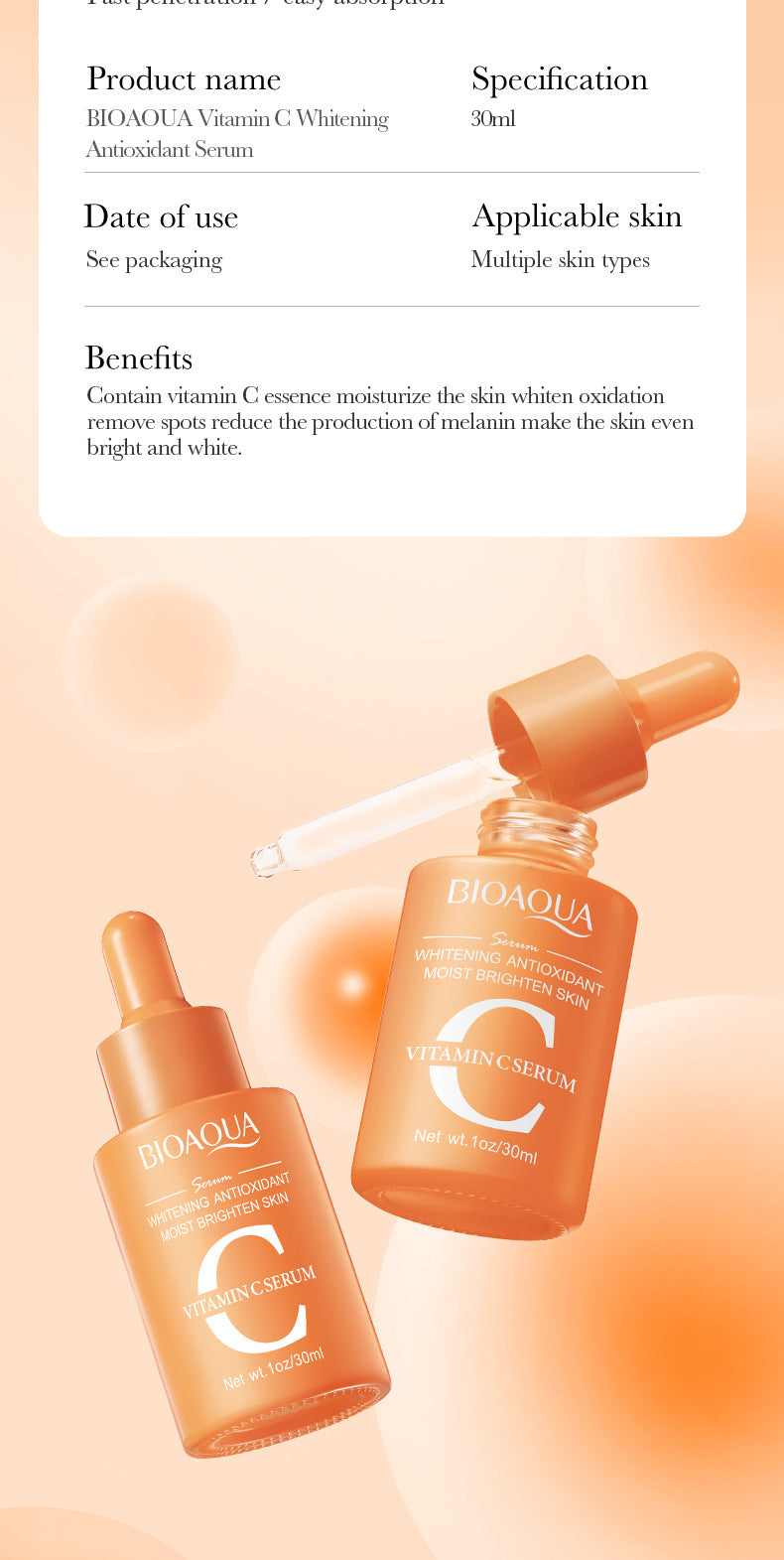 BIOAOUA Essence Series Hydrating and Nourishing Vitamins C Essence   Factory Direct Sales