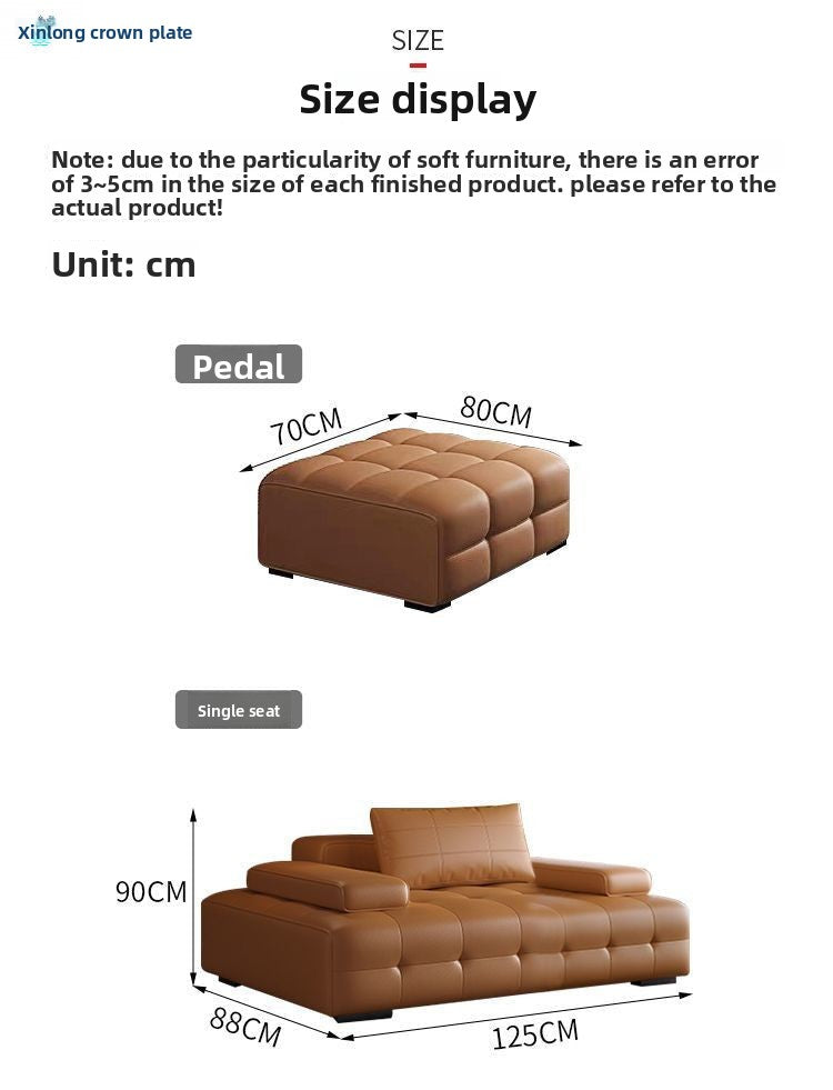 Italian Style Light Luxury Genuine Leather Sofa for Living Room Small Apartment Home Straight Row Sofa Office New Model