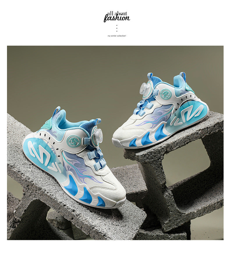 Chinese Style Girls' Shoes2025Autumn New Mesh Breathable Running Sports Shoes Children's Anti-Slip Wear-Resistant Basketball Shoes