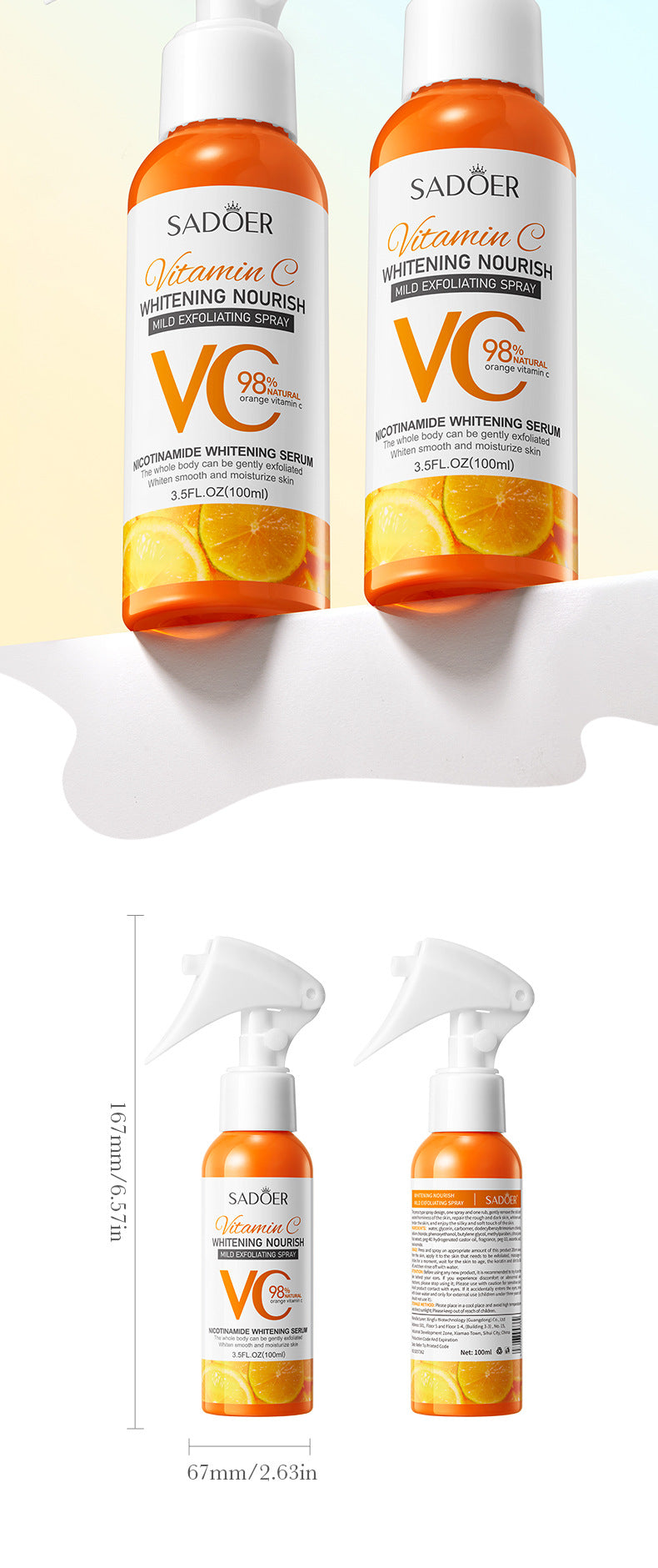 Exfoliating Spray SADOER Exfoliating Gentle Cleansing Body Hydrating Spray  Wholesale