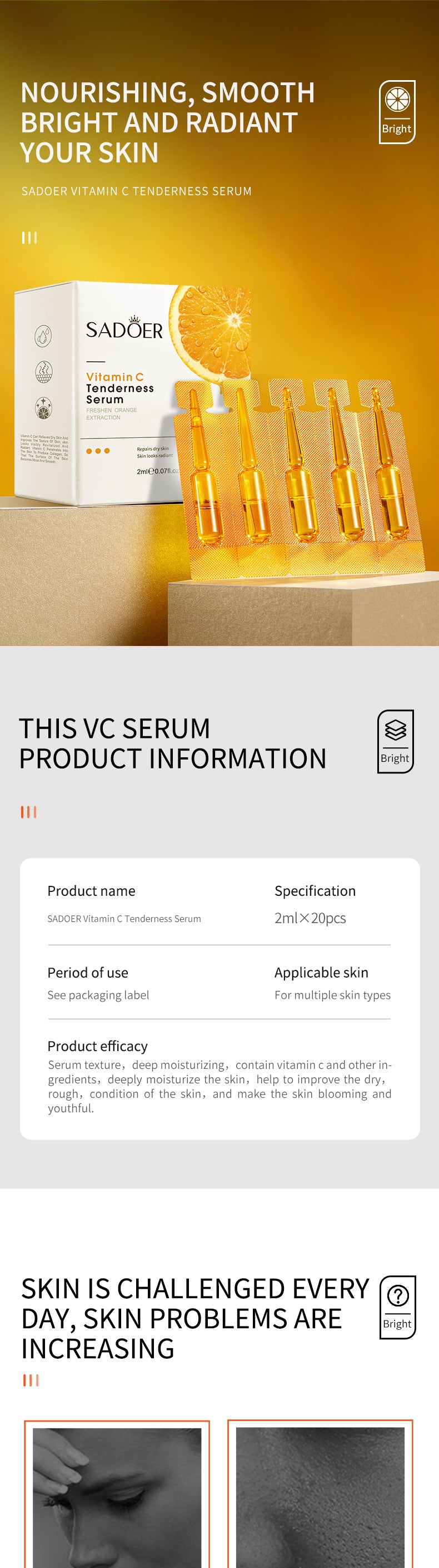 Vitamin C Skin Care Essence SADOER Moisturizing and Hydrating Wholesale for Cross-Border Trade