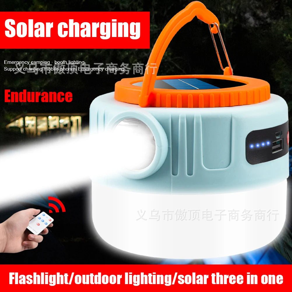 Solar Camping Light LED Outdoor Emergency Light USB Rechargeable Street Stall Night Market Remote Control Camping Light Flashlight