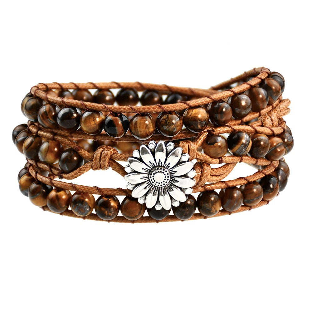 Bohemian Multi-layer Vintage Bracelet Natural Tiger Eye Stone Hand-woven Bracelet for Women Ethnic Style Woven Bracelet