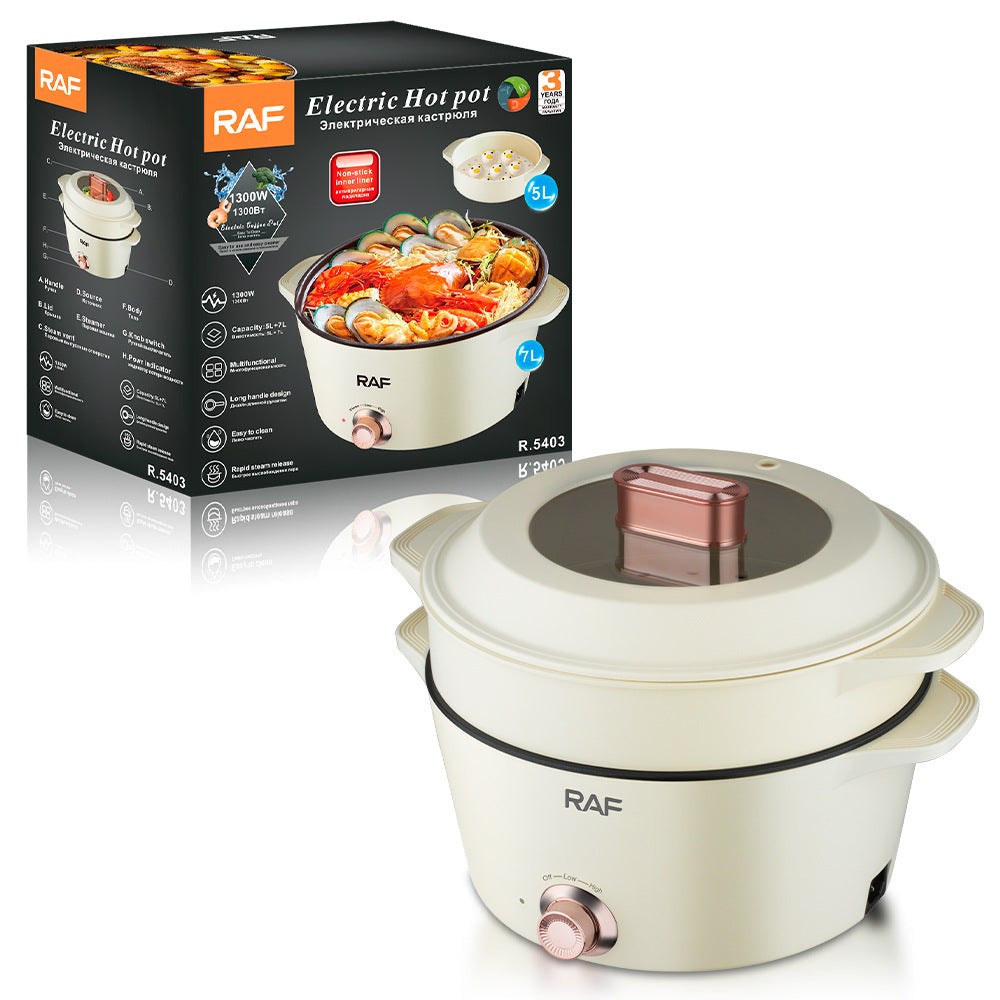 RAF European Standard Multifunctional Electric Cooker Household Electric Frying Pan Non-stick Pan Electric Cooker Steamer5L+7L