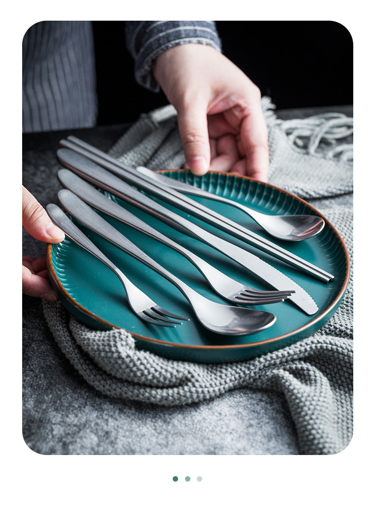 New Moon Moonlight Retro Vintage Stainless Steel Western Cutlery Set Snowflake Matte Texture Industrial Style Chopsticks Tableware