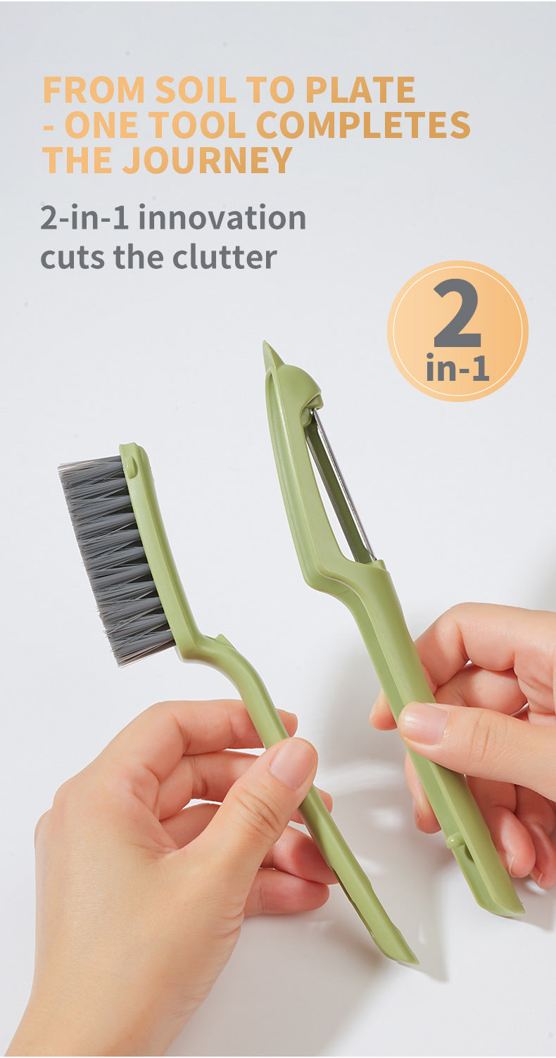 New Multifunctional Fruit and Vegetable Cleaning Tool, Two-in-One Peeler for Potatoes, Fruit Tree Cleaning Brush