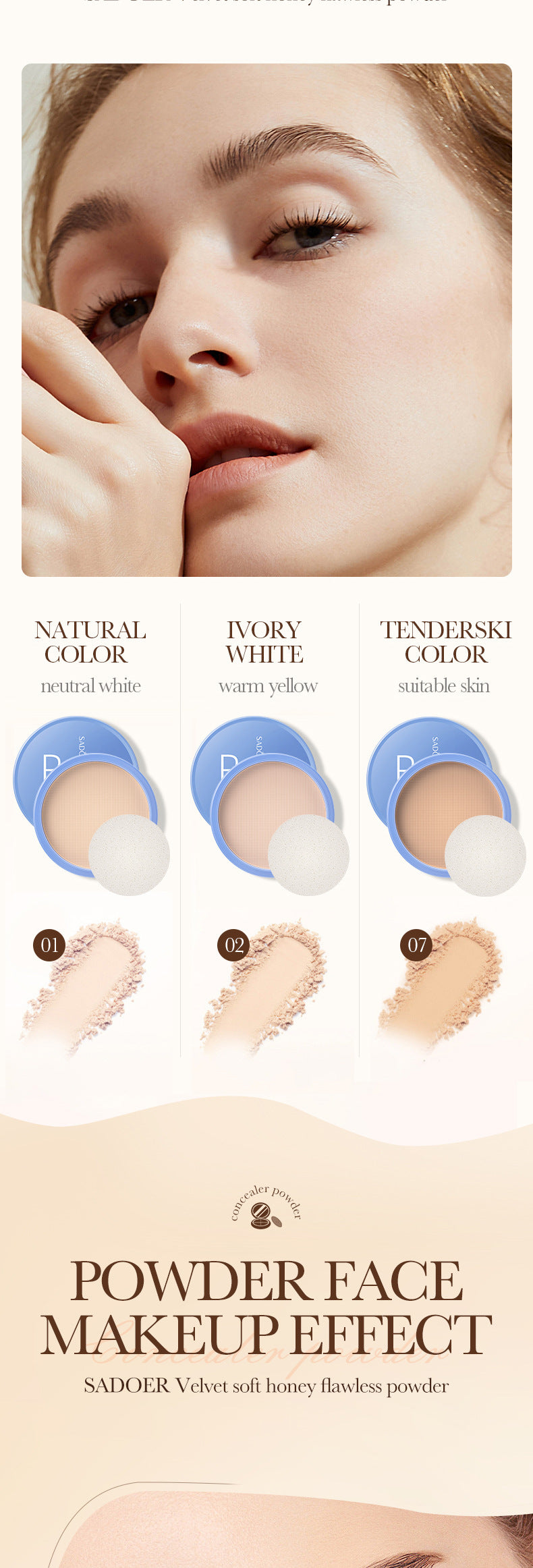 Makeup SADOER Velvet Flawless Powder Brightening Skin Tone Lightweight Contour Concealer Cushion  Wholesale